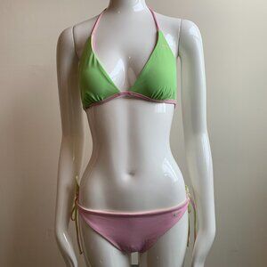 Guess lime & light pink solid reversible bikini
